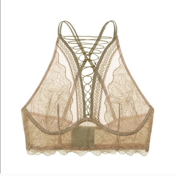 Victoria Secret, SEXY high necked, laced up bandeau olive green - Picture 3 of 8